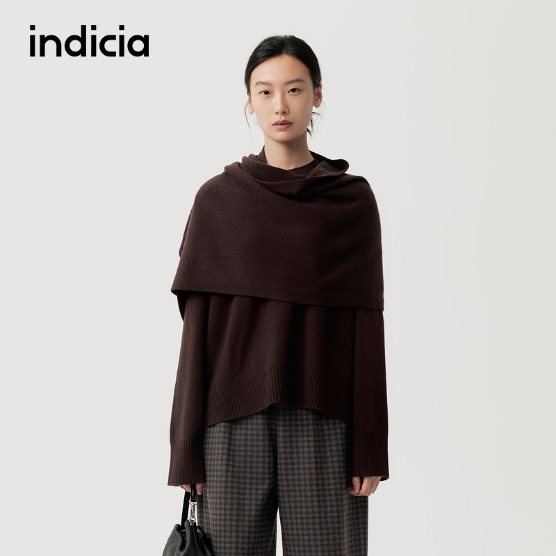 indicia标记商场同款2025冬新款时尚气质围巾装饰毛衫 F2D5MS562N