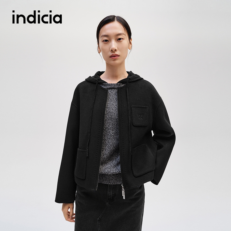 indicia标记山羊绒短款呢大衣