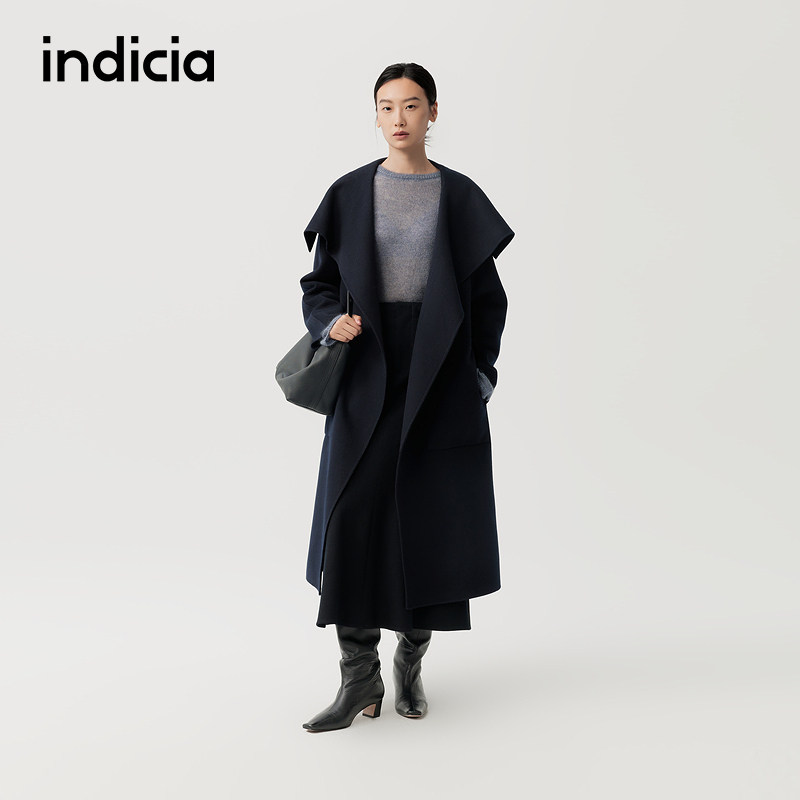 indicia标记商场同款2025冬新款慵懒气质大翻领呢大衣 F2D5DY469F