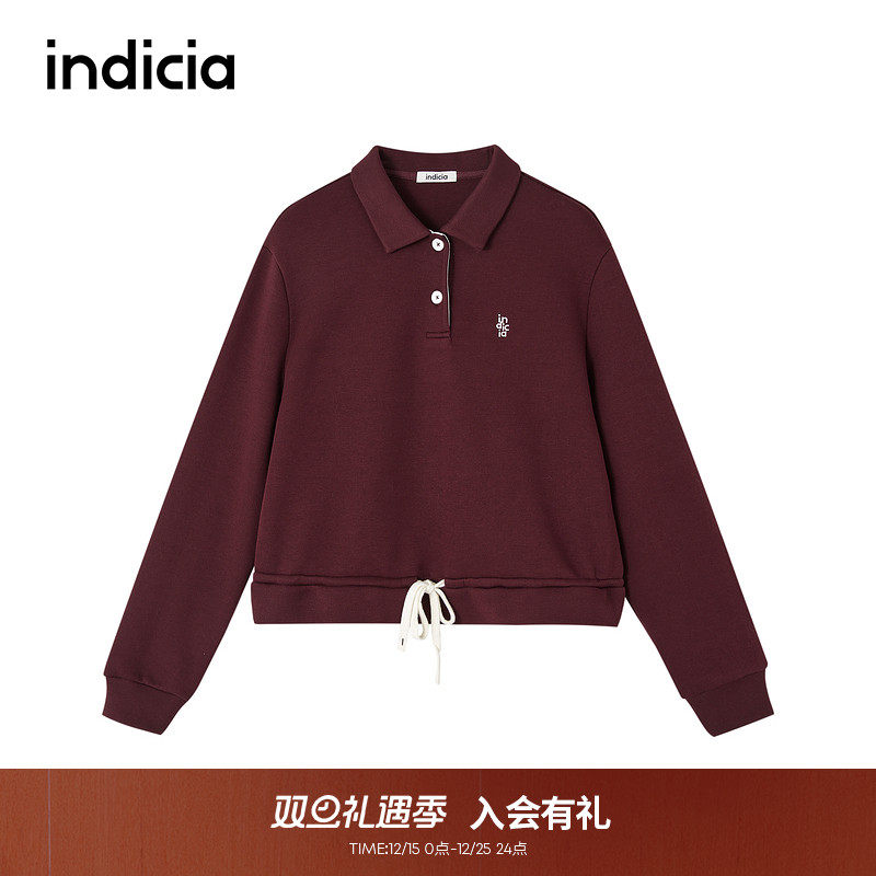 indicia标记商场同款logo刺绣polo系带休闲设计感卫衣F2D4WY789N