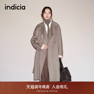 大气腰带大衣长款 indicia标记冬款 毛呢外套L2D4DY172 时髦立领
