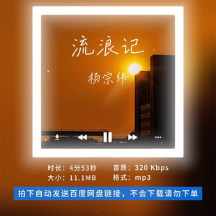 【淘淘伴奏】B1649杨宗纬 流浪记 歌手live版伴奏 无人声