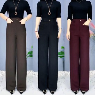 牛奶丝阔腿裤 宽松直筒裤 女中年厚款 高个子松紧腰长裤 子女 甩裤 秋季