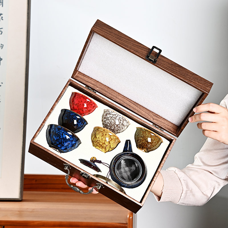 多彩拉丝七彩窑变茶具套装套组整