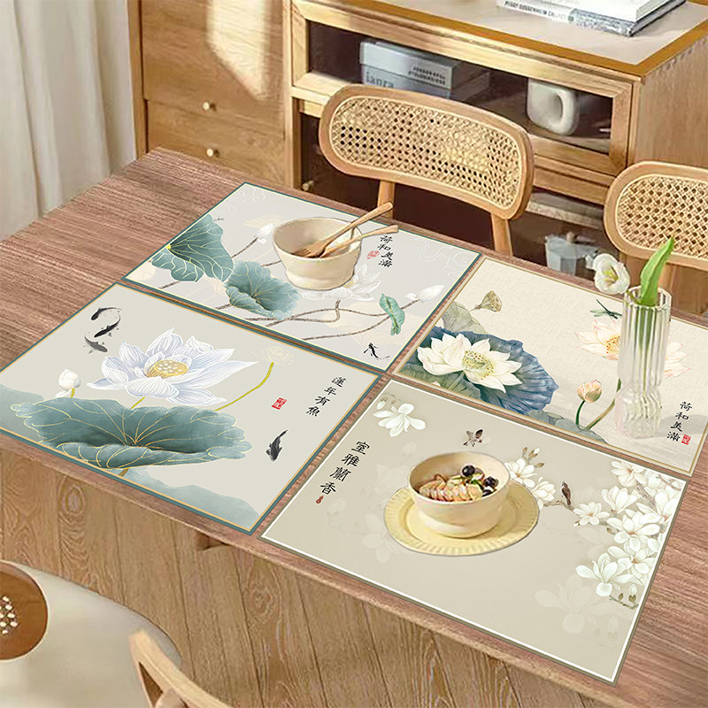 新中式皮革耐高温餐垫 高级感免洗防油垫家用pvc防烫垫 餐具碗垫,居家布艺,餐垫,淘宝优惠券,粉丝福利购,淘宝优惠卷