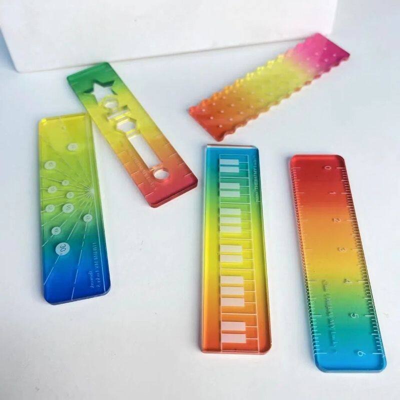 彩色炫彩卡通掌心尺称心如意迷你直尺学生手账口袋便捷渐变尺子