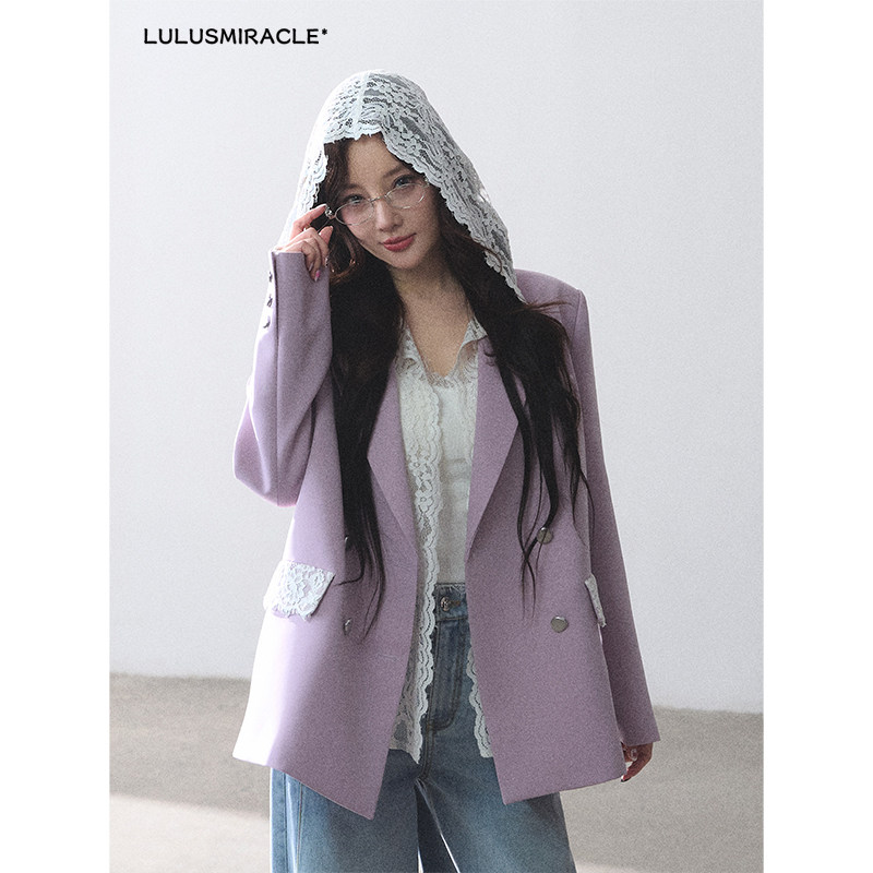 LulusMiracle【旷野幽兰】高智通勤风紫色西装外套女气质休闲西服