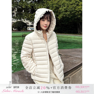 羽绒服女 90白鸭绒连帽白色轻便排骨短款 Lulusmiracle 花园宝宝