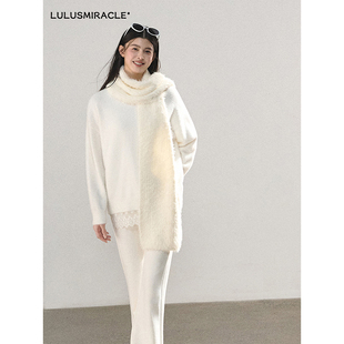 Lulusmiracle【静默诗意】百搭慵懒高级感宽松蕾丝圆领白色毛衣女