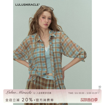Lulusmiracle【杜普林衬衫】复古慵懒风夏季轻薄格子防嗮衬衫外套