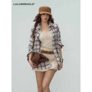 LulusMiracle【朝花夕拾】夏季薄款格子防嗮衬衫上衣女宽松外套