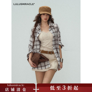 LulusMiracle【朝花夕拾】夏季薄款格子防嗮衬衫上衣女宽松外套