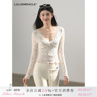 蝶恋花 打底衫 春季 上衣米杏色修身 气质蕾丝花长袖 Lulusmiracle