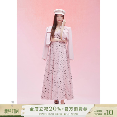 LulusMiracle【万人迷】李小璐春装波点吊带连衣裙小香风外套套装