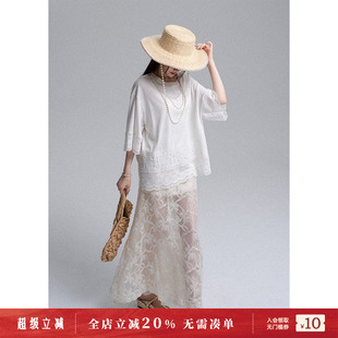 t恤上衣女 LulusMiracle 浪漫独白 时尚 简约绣花蕾丝拼接五分袖