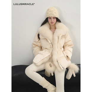 Lulusmiracle【昆仑煮雪】90绒白色狐狸毛领收腰加厚保暖羽绒服女