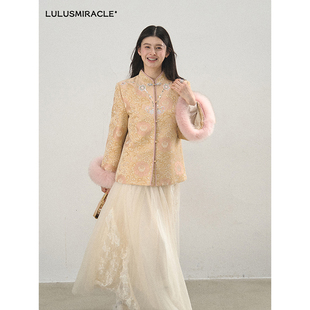 Lulusmiracle【花未眠】90绒提花新中式国风羽绒外套狐狸毛袖口女
