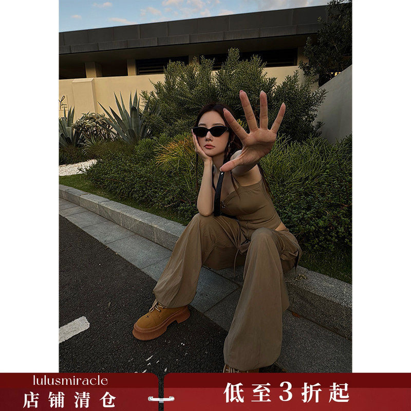 LulusMiracle【甜酷暴击】性感辣妹风抹胸吊带上衣工装休闲裤套装