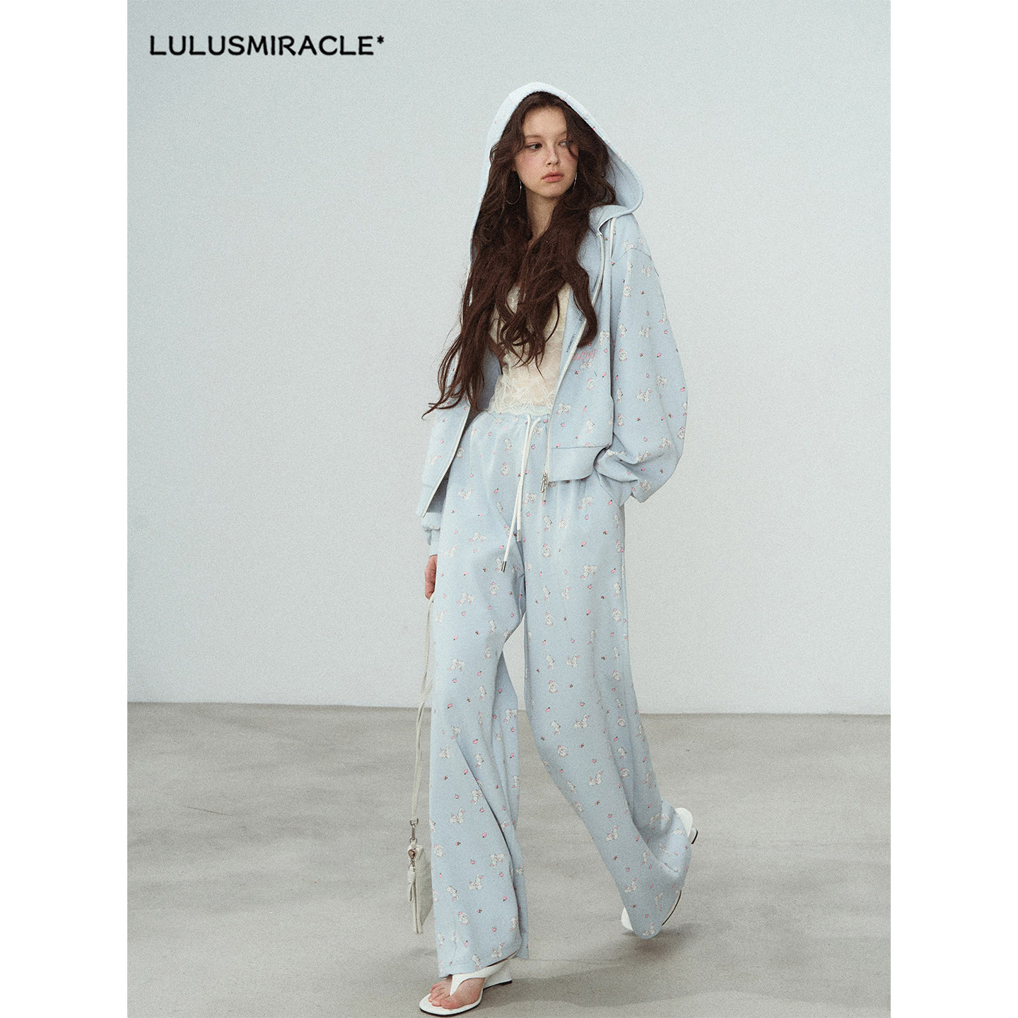 LulusMiracle【精灵画册】甜美少女感印花连帽拉链卫衣裤外套套装