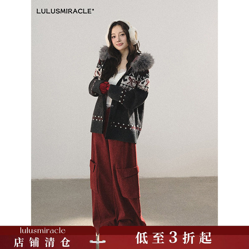 Lulusmiracle【红心皇后】春冬纯棉工装宽松高腰弯刀牛仔裤显瘦女