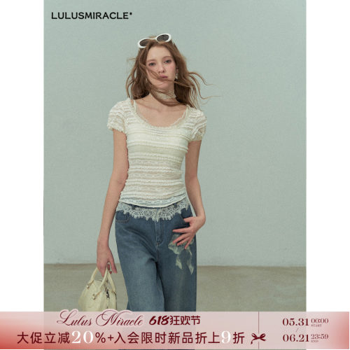 蕾丝木耳边朵朵常规氨纶法式短袖
