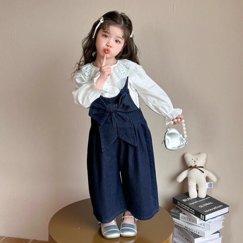 女童春装套装2025新款儿童娃娃衫衣服牛仔背带裤宝宝春秋款两件套