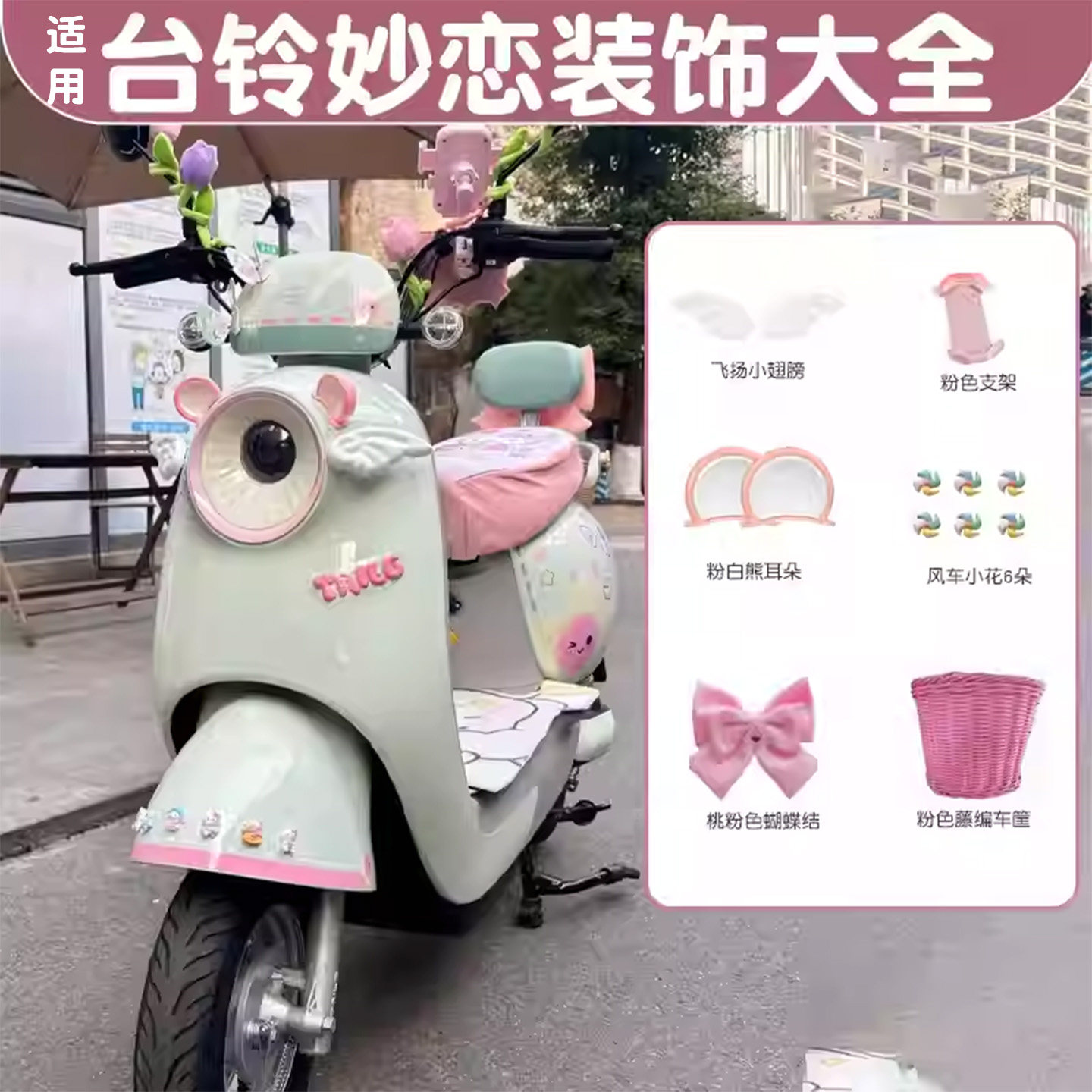 适用台铃妙恋装饰配件大全eb电动车改造贴纸挡风板电瓶车配饰用品图片