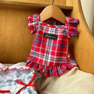 宠物衣服红格公主风宠物狗狗夏季格子飞袖比熊约克夏清凉舒适裙