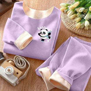 儿童德绒保暖内衣套装秋冬季女童打底内衣裤宝宝加绒加厚秋衣秋裤