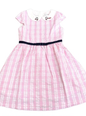 E家 连衣裙短袖新款儿童洋气公主格子裙子 EFD204161 库位:149