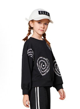 E家  圆领爱心字母印花休闲卫衣 黑色儿童款 EKE101037