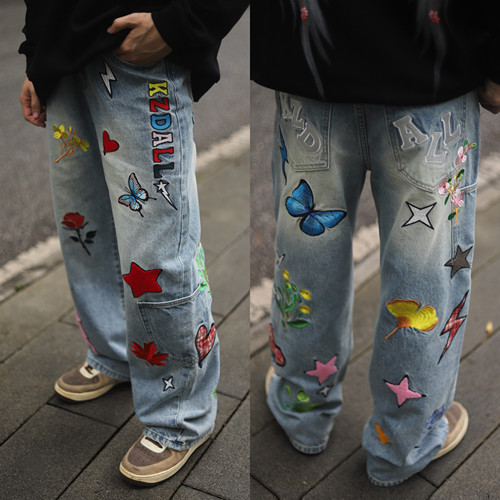 KZDALL多巴胺刺绣牛仔裤