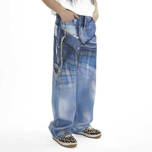 KZDALL格纹渐变牛仔裤