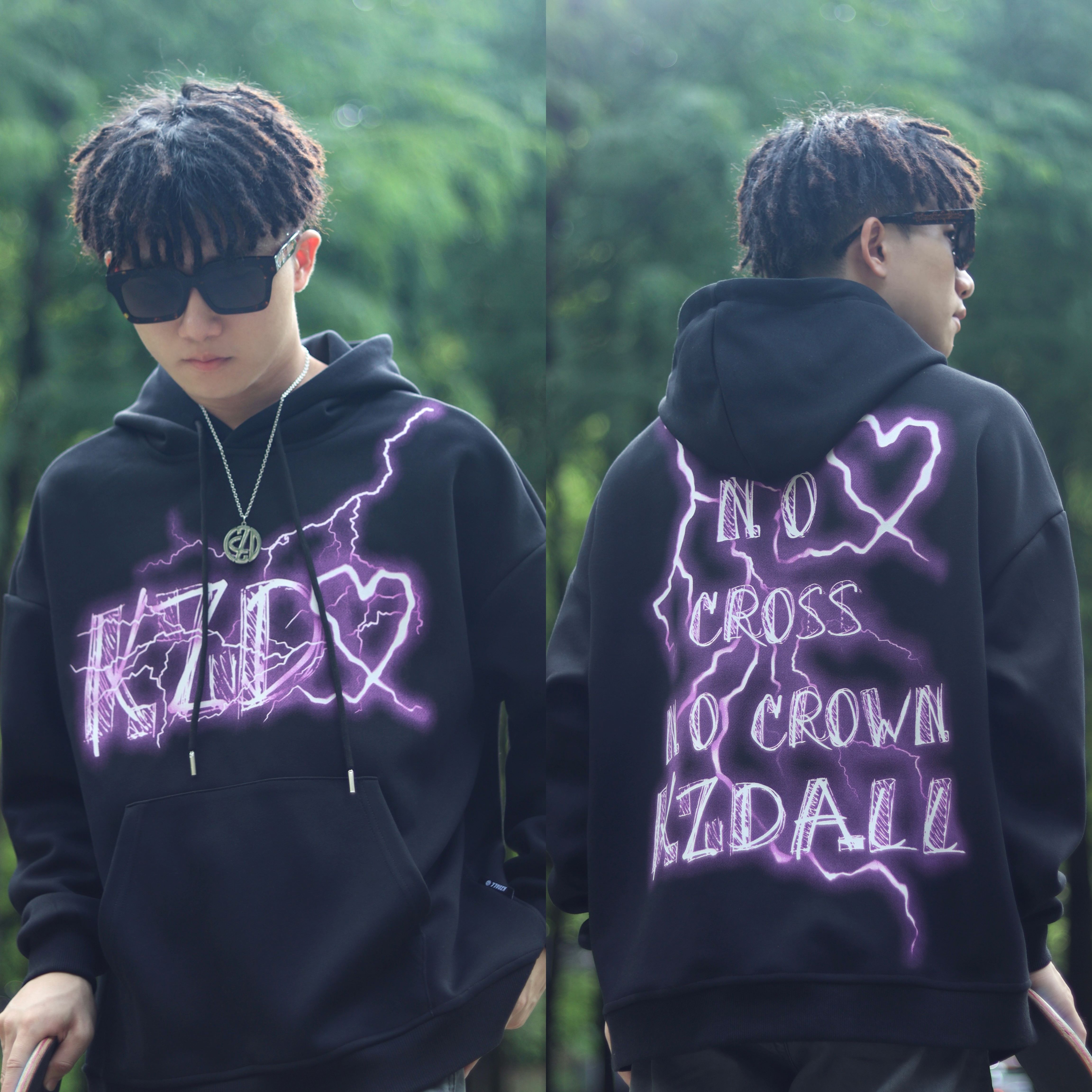 KZDALL爱心闪电印花连帽卫衣