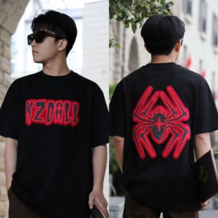 宽松休闲男女上衣 街头夏季 KZDALL原创设计蜘蛛毛巾绣短袖 T恤美式