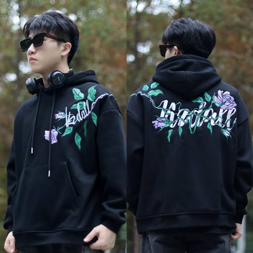 KZDALL紫色玫瑰刺绣连帽卫衣加绒