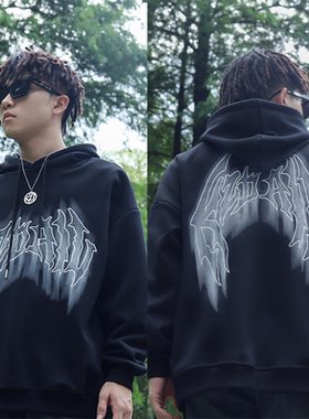 KZDALL原创设计渲染羽翼logo刺绣连帽卫衣宽松秋冬美式休闲男女潮