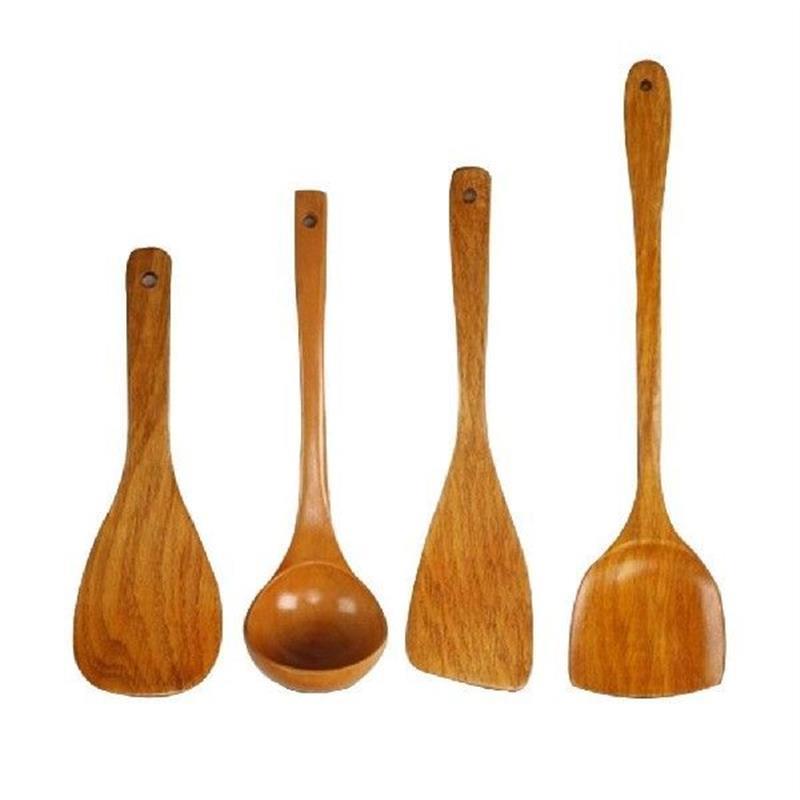 4PCS Cooking Utensils Set Wooden Spatula Spoon Bamboo