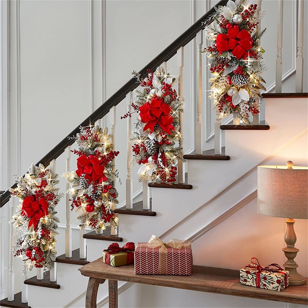 圣诞节楼梯花环装饰挂饰北欧家居场景布置Christmas stair wreath