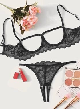 Open Cups Bra Set Lace Sexy Erotic Lingerie Women Underwear