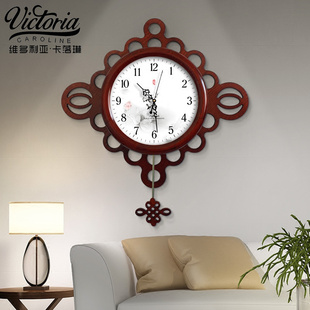 创意时i. 石英钟表挂钟客厅现代中式 实木钟中国风欧式 静音摇摆个性