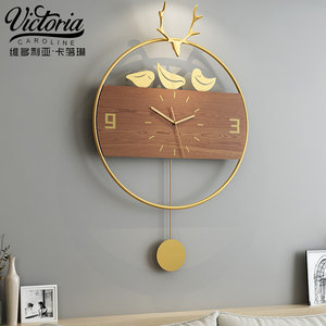北欧个性创意钟表挂钟客厅家用时尚壁挂时钟灯轻奢挂墙现代简约钟