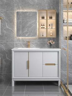 现代岩板智能浴室柜组合轻奢橡木洗手池洗脸面盆卫生间洗漱台落地