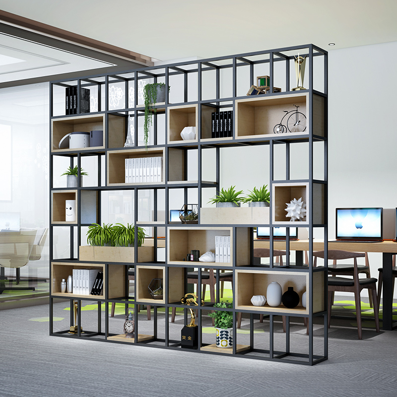 美式铁艺隔断置物架办公室隔断墙屏风工业风书架储物柜实木展示架