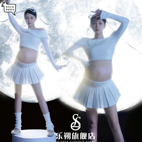 孕妇拍照写真服装影m楼高级感仙气月光女神白色套装孕妈照在家拍