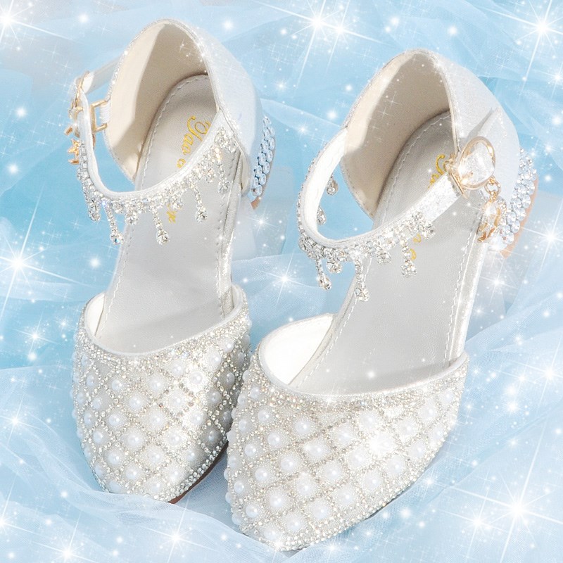 水晶鞋女儿童高跟公主鞋女童配礼服演出单鞋走秀主持小女孩闪亮鞋