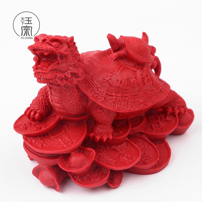 天然红朱砂母子龙龟家居把玩摆件本命年车载龙头龟摆饰品金鳌摆台
