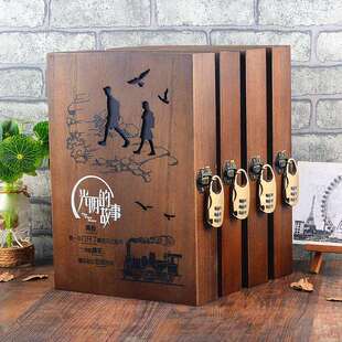 精品复古木盒密码锁同学录创意活页留言册盒装中学生大毕业纪念册