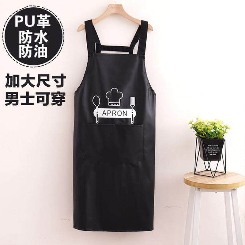 时尚皮PU大人围裙防水防油厨房软皮女罩衣家用做饭工作服定制围腰