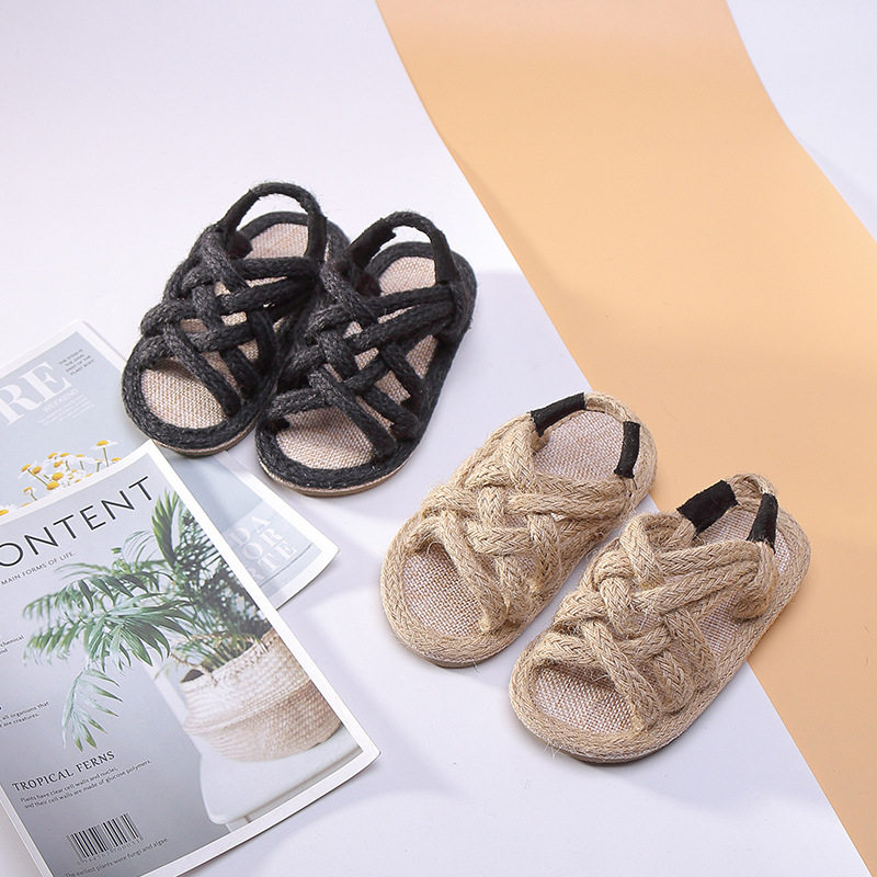 宝宝编织凉鞋2021夏季儿童复古麻绳鞋女童透气草鞋男童软底童鞋潮